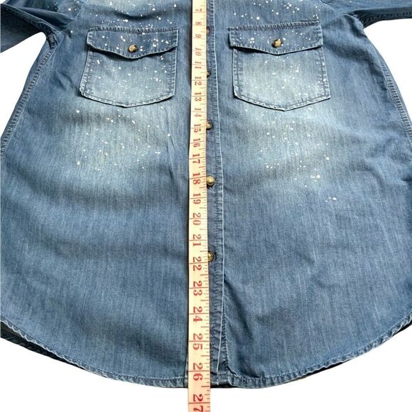 BANANA REPUBLIC 100% Cotton Paint Spatter Print Chambray Button Up LS Shirt XS - Picture 7 of 10